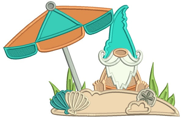 Gnome Sitting On The Beach Applique Machine Embroidery Design Digitized Pattern