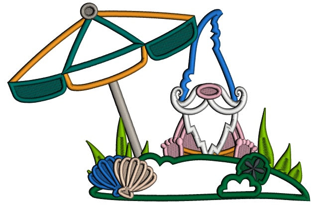 Gnome Sitting On The Beach Applique Machine Embroidery Design Digitized Pattern