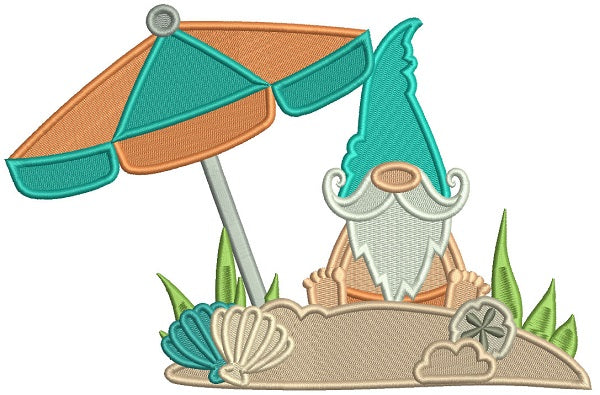 Gnome Sitting On The Beach Filled Machine Embroidery Design Digitized Pattern