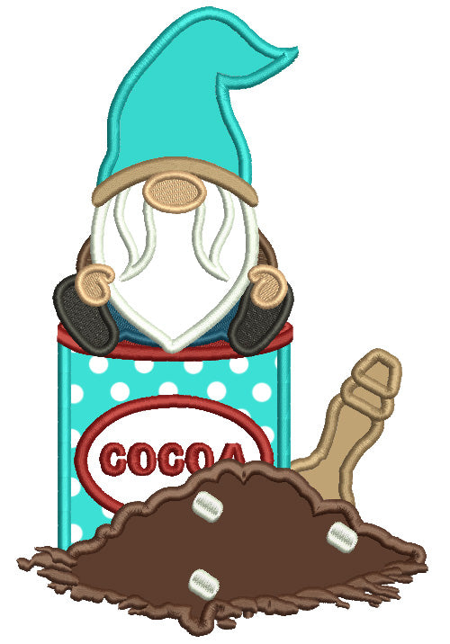 Gnome Sitting On The Can Of Cocoa Christmas Applique Machine Embroidery Design Digitized Pattern
