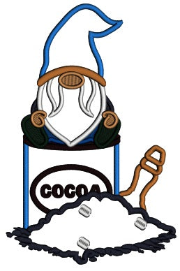 Gnome Sitting On The Can Of Cocoa Christmas Applique Machine Embroidery Design Digitized Pattern