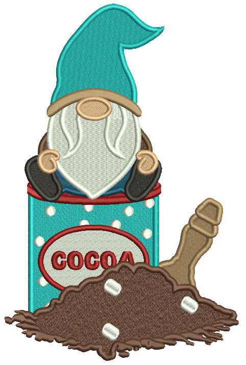 Gnome Sitting On The Can Of Cocoa Christmas Filled Machine Embroidery Design Digitized Pattern