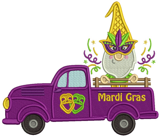 Gnome Sitting On The Mardi Gras Truck Filled Machine Embroidery Design Digitized Pattern