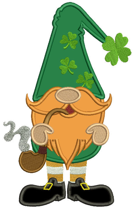 Gnome Smoking a Pipe Applique St. Patrick's Day Machine Embroidery Design Digitized Pattern