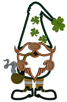 Gnome Smoking a Pipe Applique St. Patrick's Day Machine Embroidery Design Digitized Pattern