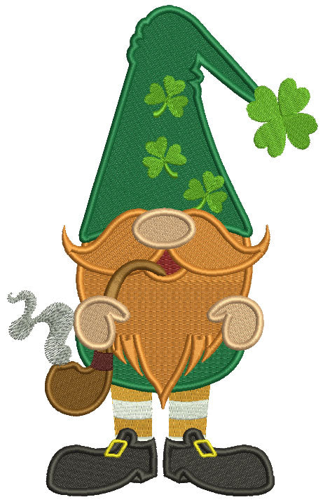 Gnome Smoking a Pipe Filled St. Patrick's Day Machine Embroidery Design Digitized Pattern
