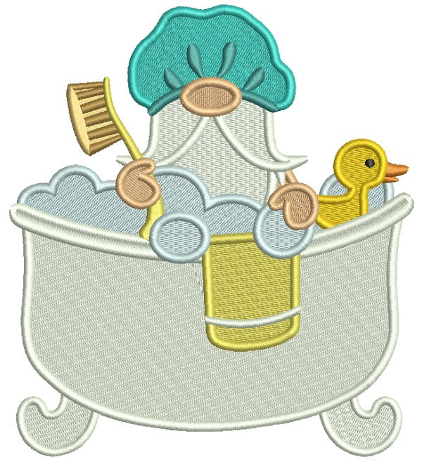 Gnome Taking a Bath Filled Machine Embroidery Digitized Design Pattern