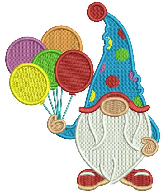 Gnome WIth Five Balloons Birthday Filled Machine Embroidery Design Digitized Pattern