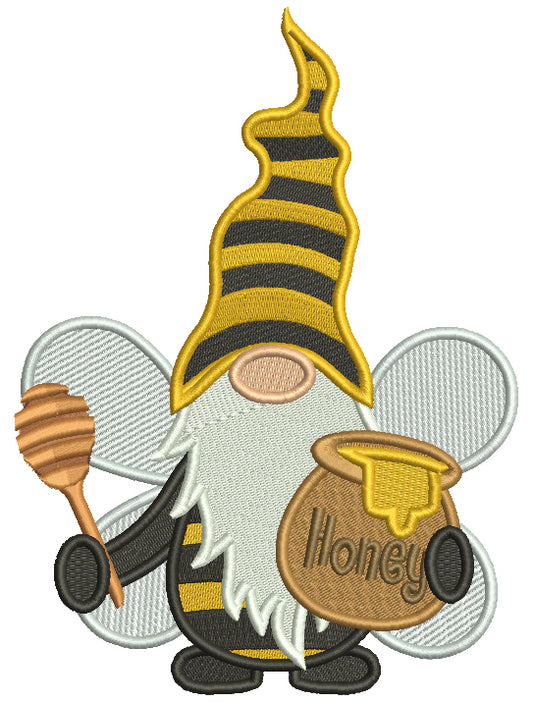Gnome Wearing Bee Costume With Honey Filled Machine Embroidery Design Digitized Pattern