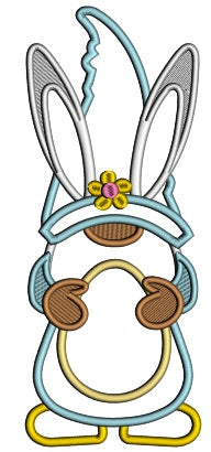 Gnome Wearing Bunny Ears And Holding Easter Egg With Flowers Applique Machine Embroidery Design Digitized Pattern
