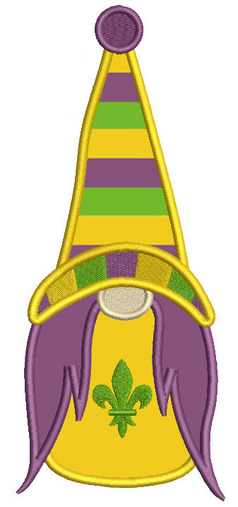 Gnome Wearing Tall Hat Fleur De Lis Mardi Gras Applique Machine Embroidery Design Digitized Pattern