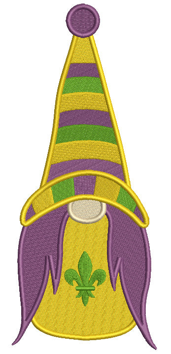 Gnome Wearing Tall Hat Fleur De Lis Mardi Gras Filled Machine Embroidery Design Digitized Pattern