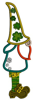 Gnome Wearing Tall Hat With Shamrocks St.Patrick's Day Applique Machine Embroidery Design Digitized Pattern