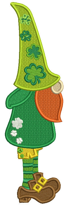 Gnome Wearing Tall Hat With Shamrocks St.Patrick's Day Filled Machine Embroidery Design Digitized Pattern