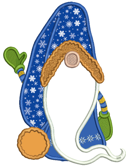 Gnome Wearing Winter Mittens Christmas Applique Machine Embroidery Design Digitized Pattern