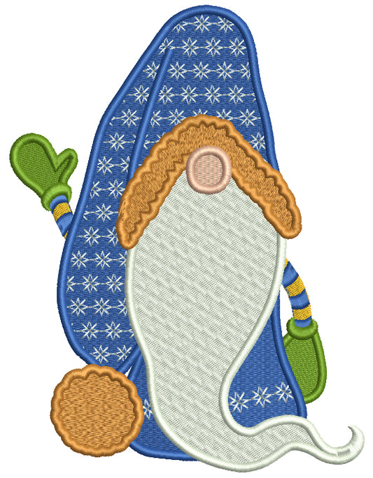 Gnome Wearing Winter Mittens Christmas Filled Machine Embroidery Design Digitized Pattern