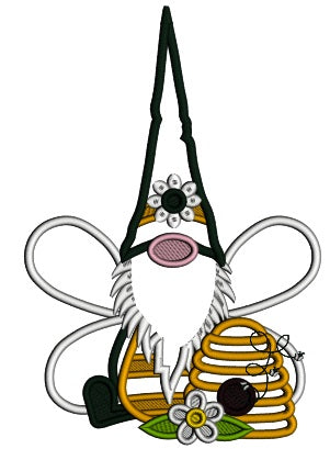 Gnome Wearing a Bee Costume Applique Machine Embroidery Design Digitized Pattern