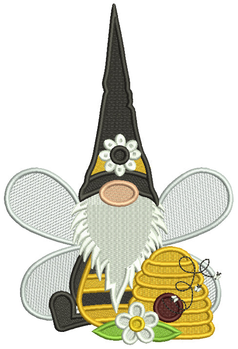 Gnome Wearing a Bee Costume Filled Machine Embroidery Design Digitized Pattern