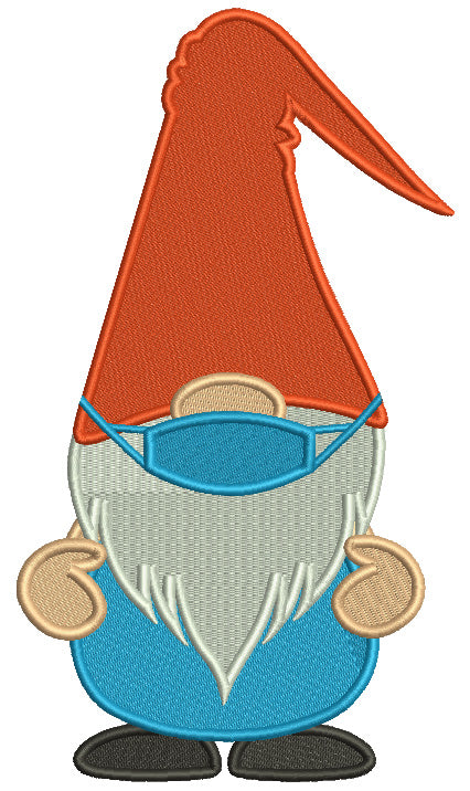 Gnome Wearing a Face Mask Filled Machine Embroidery Digitized Design Pattern