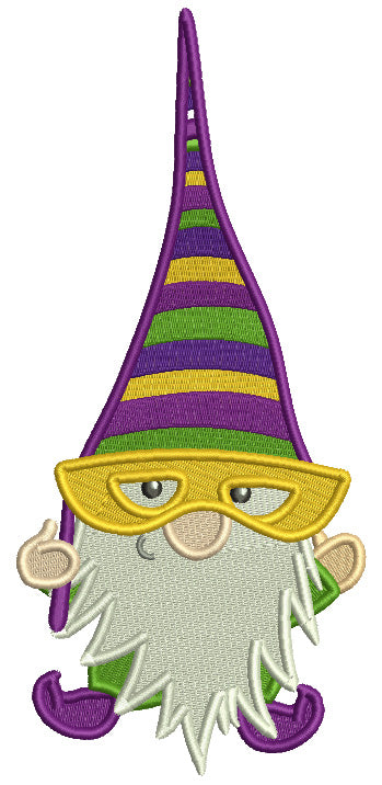 Gnome With A Beard Mardi Gras Filled Machine Embroidery Design Digitized Pattern