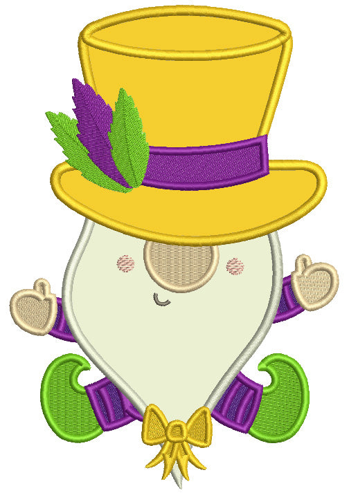 Gnome With A Big Hat And Feathers Mardi Gras Applique Machine Embroidery Design Digitized Pattern