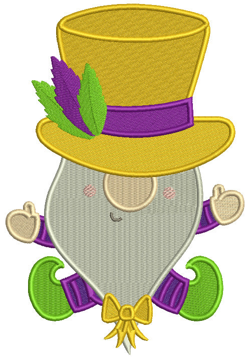 Gnome With A Big Hat And Feathers Mardi Gras Filled Machine Embroidery Design Digitized Pattern