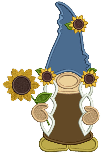 Gnome With Big Hat And Sunflowers Fall Applique Machine Embroidery Design Digitized Pattern