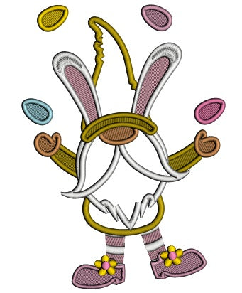 Gnome With Bunny Ears Juggling Easter Eggs Applique Machine Embroidery Design Digitized Pattern