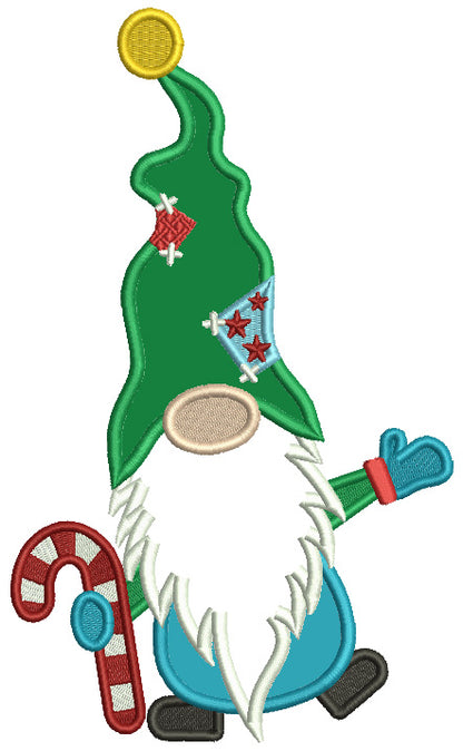 Gnome With Candy Cane Christmas Applique Machine Embroidery Design Digitized Pattern