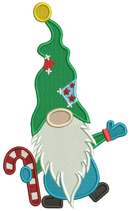 Gnome With Candy Cane Christmas Filled Machine Embroidery Design Digitized Pattern