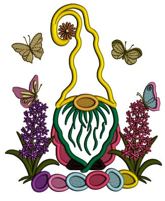 Gnome With Easter Eggs And Butteflies Applique Machine Embroidery Design Digitized Pattern