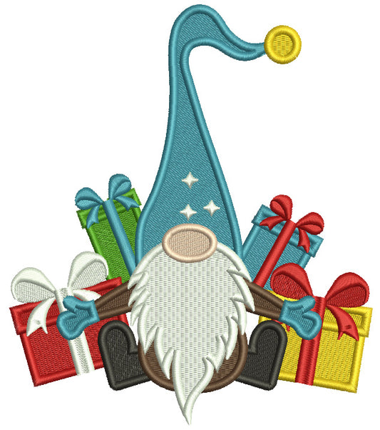 Gnome With Many Christmas Presents Filled Machine Embroidery Design Digitized Pattern