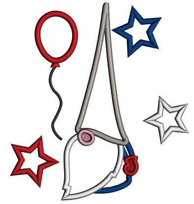 Gnome With Stars And a Balloon 4th Of July Patriotic Applique Machine Embroidery Digitized Design Pattern