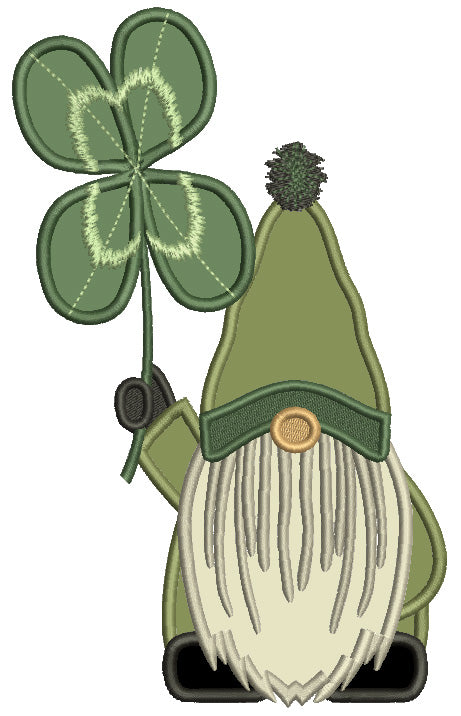 Gnome With a Beard Holding Giant Shamrock St.Patrick's Day Applique Machine Embroidery Design Digitized Pattern