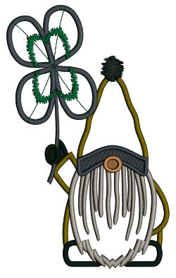 Gnome With a Beard Holding Giant Shamrock St.Patrick's Day Applique Machine Embroidery Design Digitized Pattern
