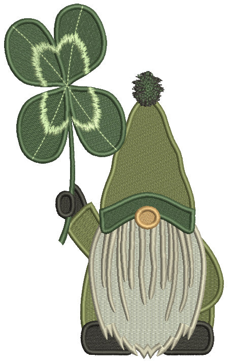 Gnome With a Beard Holding Giant Shamrock St.Patrick's Day Filled Machine Embroidery Design Digitized Pattern