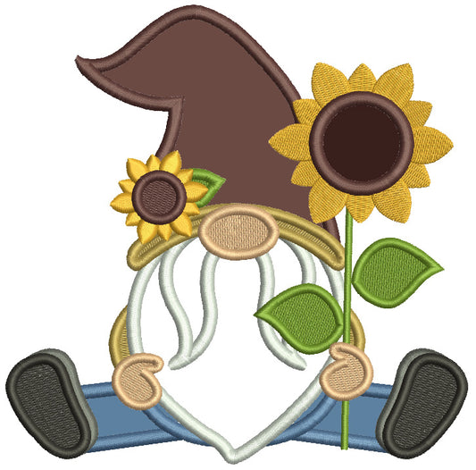 Gnome With a Big Sunflower Thanksgiving Applique Machine Embroidery Design Digitized Pattern