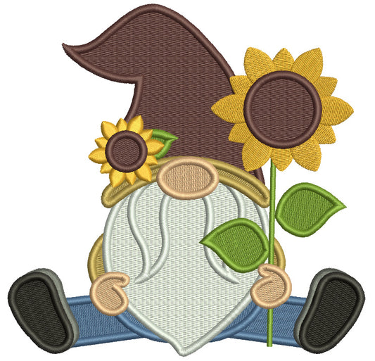 Gnome With a Big Sunflower Thanksgiving Filled Machine Embroidery Design Digitized Pattern