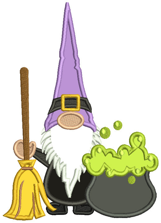 Gnome With a Broom Halloween Applique Machine Embroidery Design Digitized Pattern