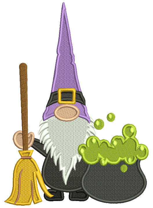 Gnome With a Broom Halloween Filled Machine Embroidery Design Digitized Pattern