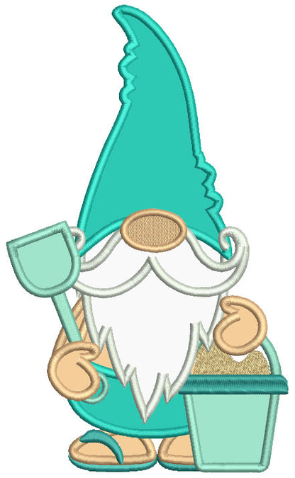 Gnome With a Bucket Full Of Sand Applique Machine Embroidery Design Digitized Pattern