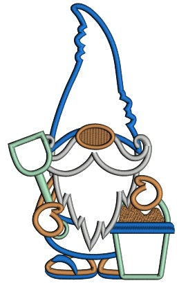 Gnome With a Bucket Full Of Sand Applique Machine Embroidery Design Digitized Pattern