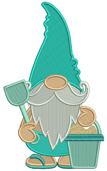 Gnome With a Bucket Full Of Sand Filled Machine Embroidery Design Digitized Pattern