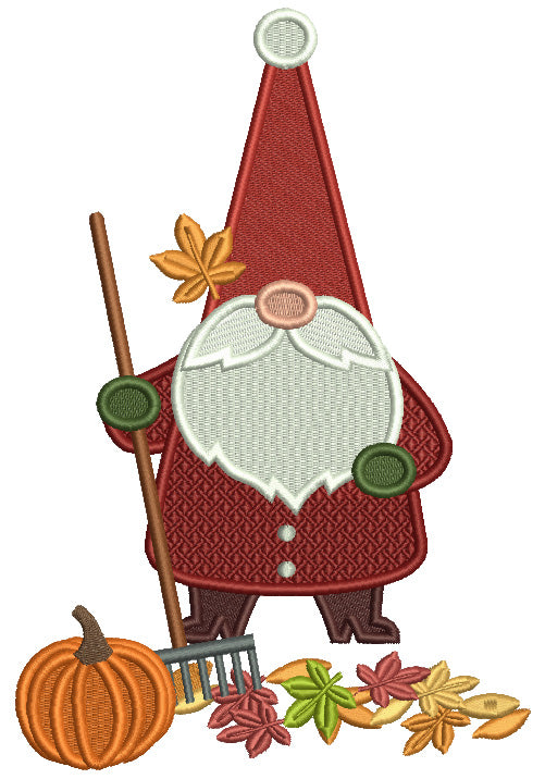 Gnome With a Garden Rake And Pumpkin Thanksgiving Filled Machine Embroidery Design Digitized Pattern Filled Machine Embroidery Design Digitized Pattern