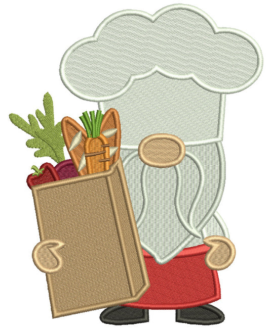 Gnome With a Shopping Bag With Food Filled Machine Embroidery Design Digitized Pattern