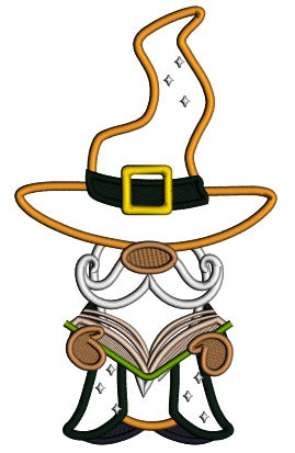 Gnome Wizard Reading a Book Halloween Applique Machine Embroidery Design Digitized Pattern