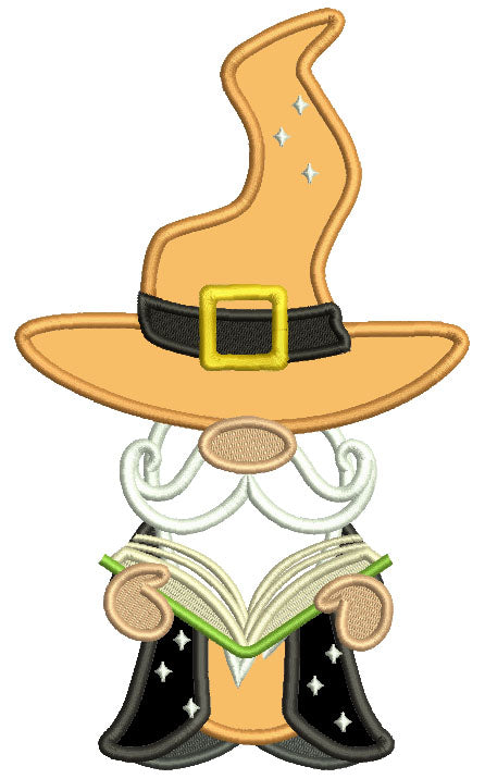 Gnome Wizard Reading a Book Halloween Applique Machine Embroidery Design Digitized Pattern