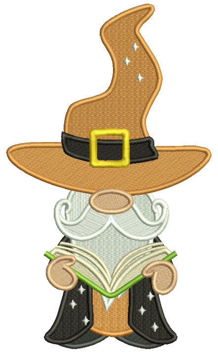 Gnome Wizard Reading a Book Halloween Filled Machine Embroidery Design Digitized Pattern