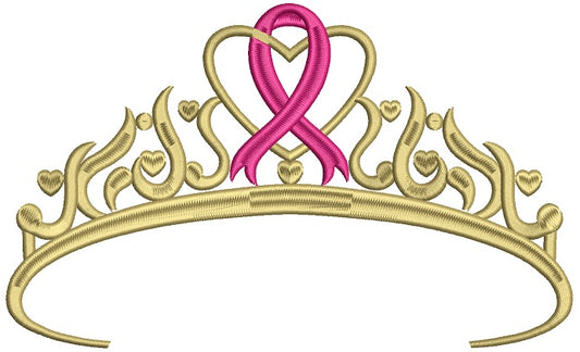 Gold Tiara Breast Cancer Awareness Applique Machine Embroidery Design Digitized Pattern