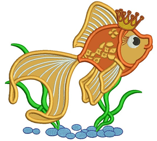 Goldfish Wearing Crown Applique Machine Embroidery Design Digitized Pattern